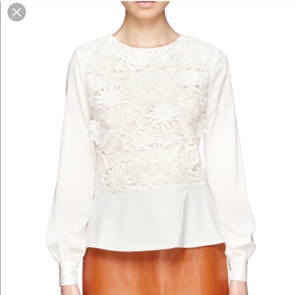 Tory Burch Guipure Lace Floral Appliqué Top Blouse